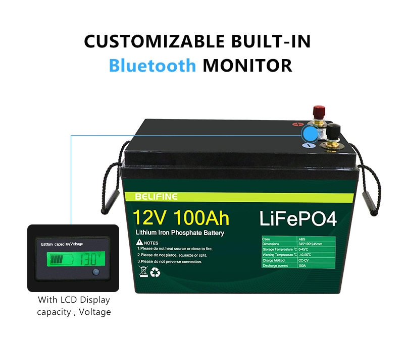 LiFePO4 Lithium Iron Phosphate Battery Pack 12V 100ah with BMS for Solar System RV Electric Car Scooter Motorcycle Boat